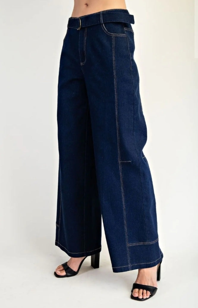 Belted wide-leg Denim Pants - Goldie B & Co Boutique  