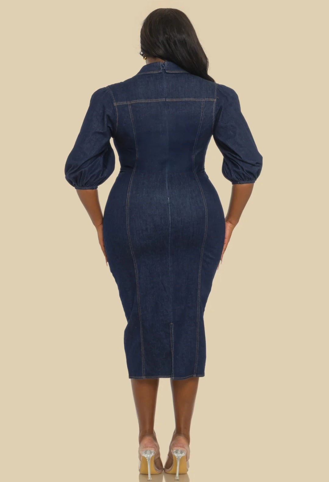 Puff Sleeve Midi Dress/Plus-size - Goldie B & Co Boutique  