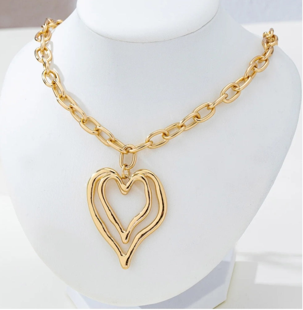 Double Drop Heart Link Necklace - Goldie B & Co Boutique  