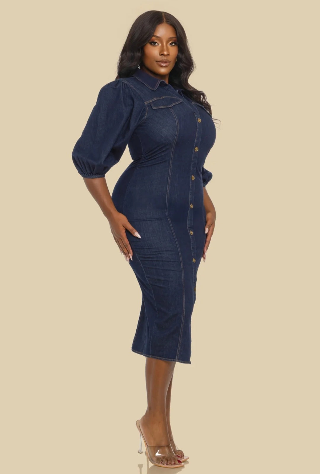 Puff Sleeve Midi Dress/Plus-size - Goldie B & Co Boutique  