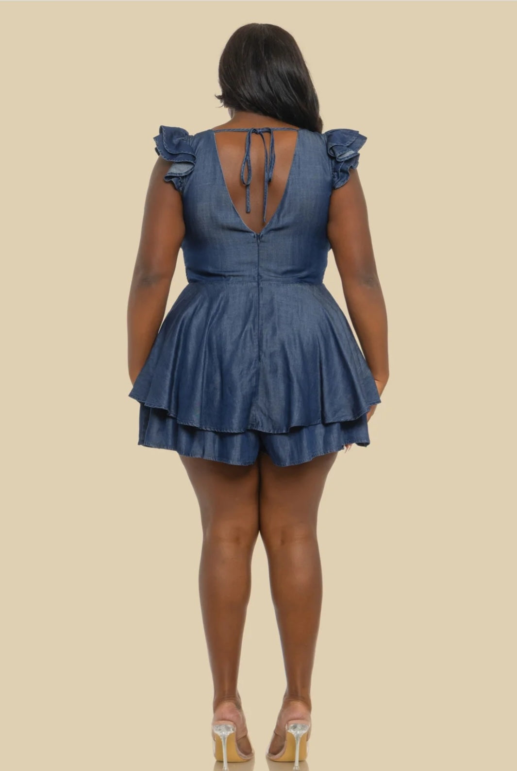 Denim Double Ruffle Sleeve Romper/Plus-size - Goldie B & Co Boutique  
