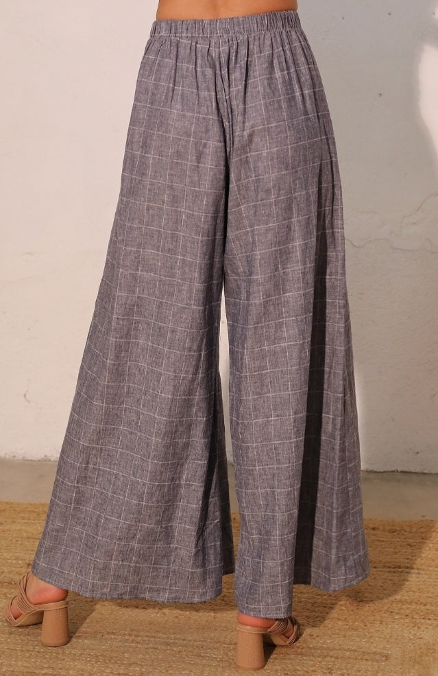 Linen Plaid Wide-leg Pants - Goldie B & Co Boutique  