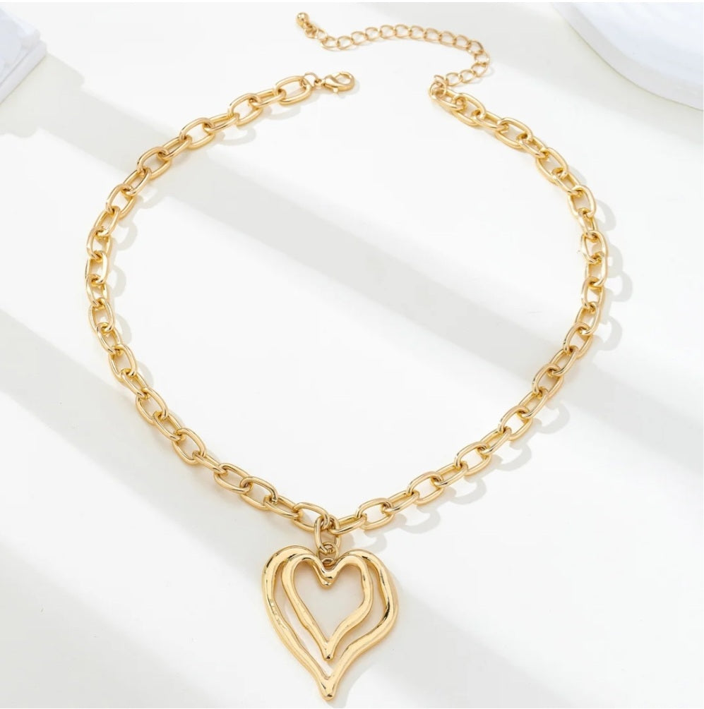 Double Drop Heart Link Necklace - Goldie B & Co Boutique  