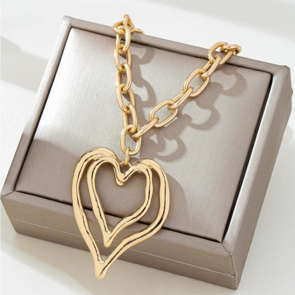 Double Drop Heart Link Necklace - Goldie B & Co Boutique  