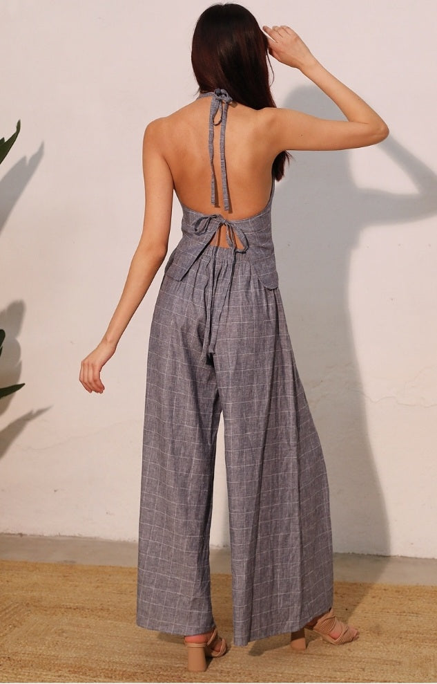 Linen Plaid Wide-leg Pants - Goldie B & Co Boutique  