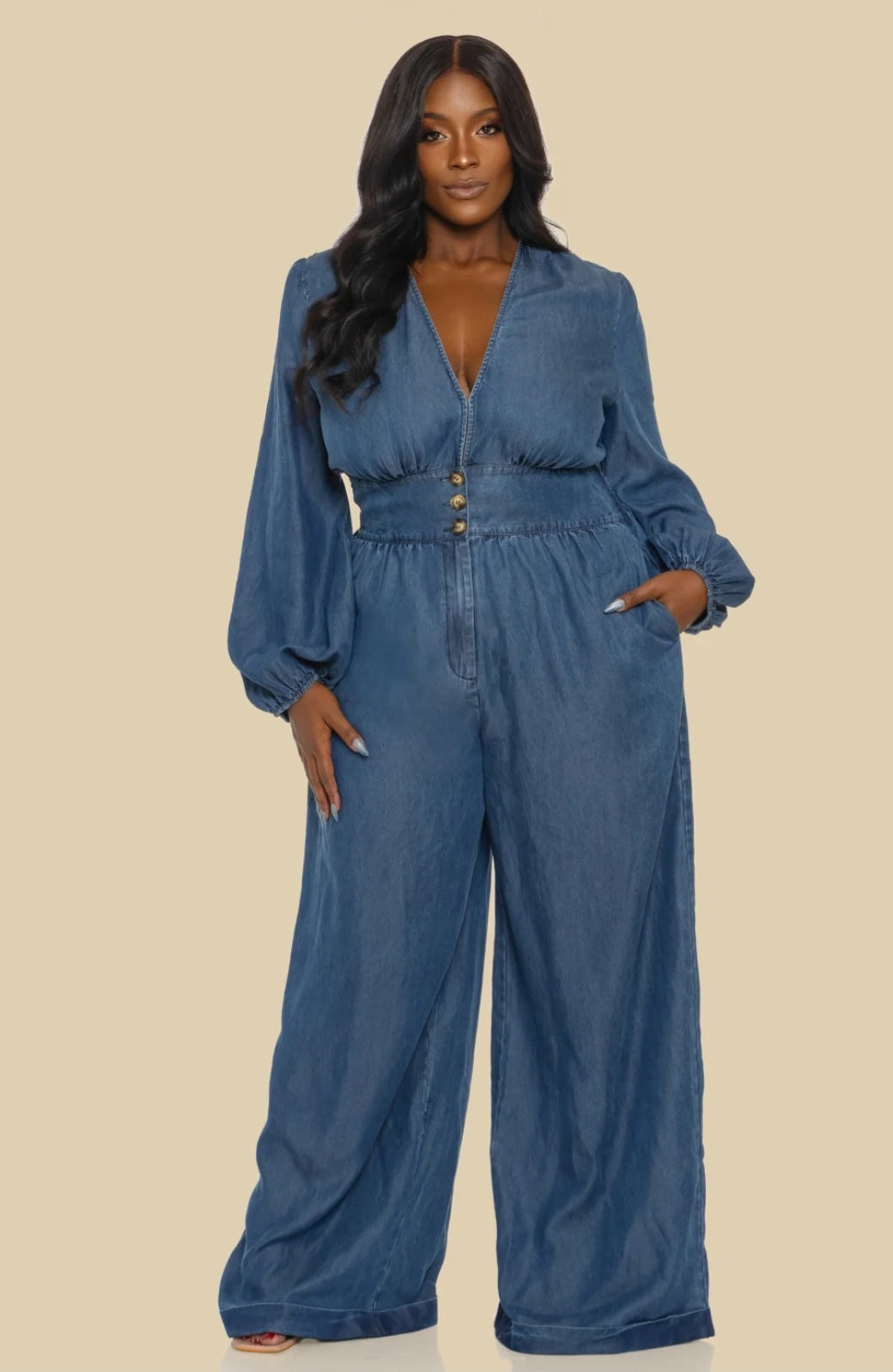 Dark Denim Jumpsuit/Plus-size - Goldie B & Co Boutique  