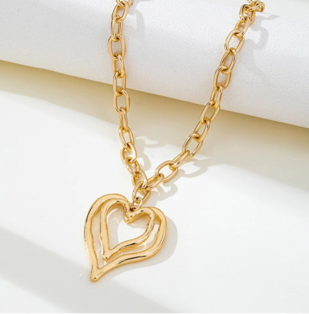 Double Drop Heart Link Necklace - Goldie B & Co Boutique  