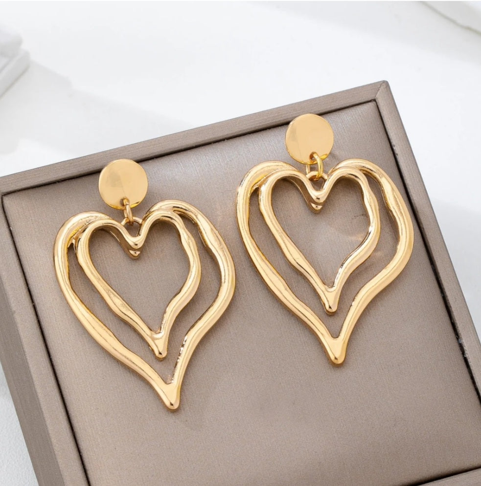 Double Drop Heart Earrings - Goldie B & Co Boutique  