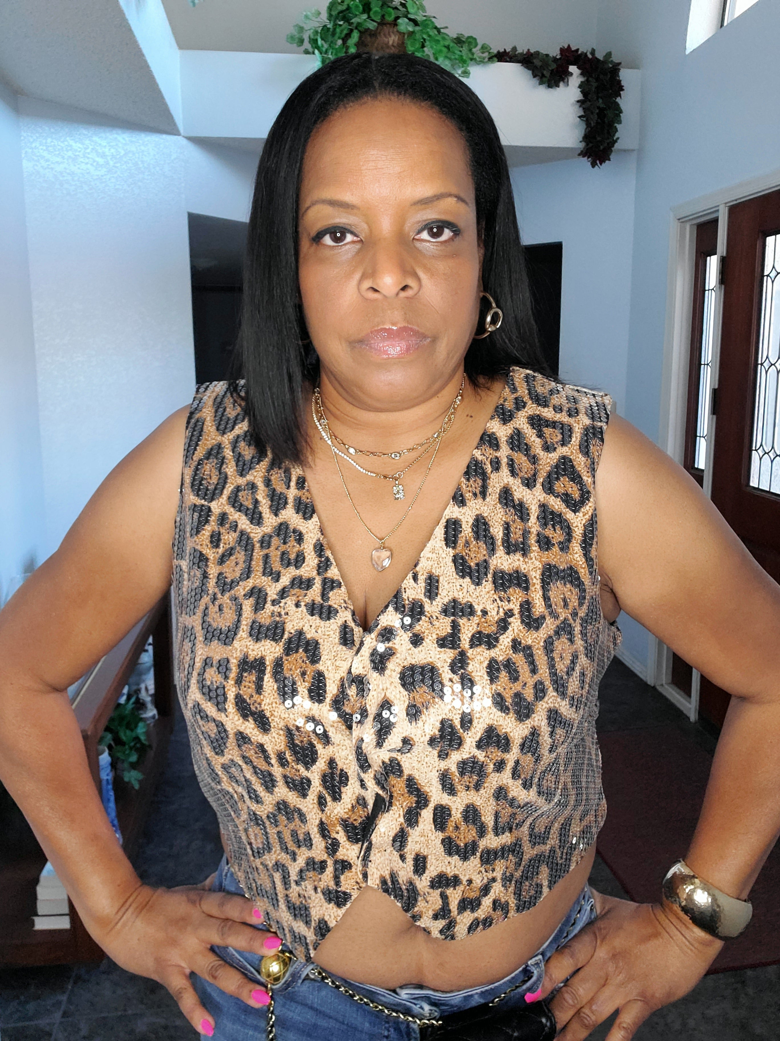 Leopard Print Sequins Vest - Goldie B & Co Boutique  