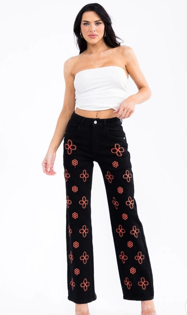 Flower Denim Jeans - Goldie B & Co Boutique  