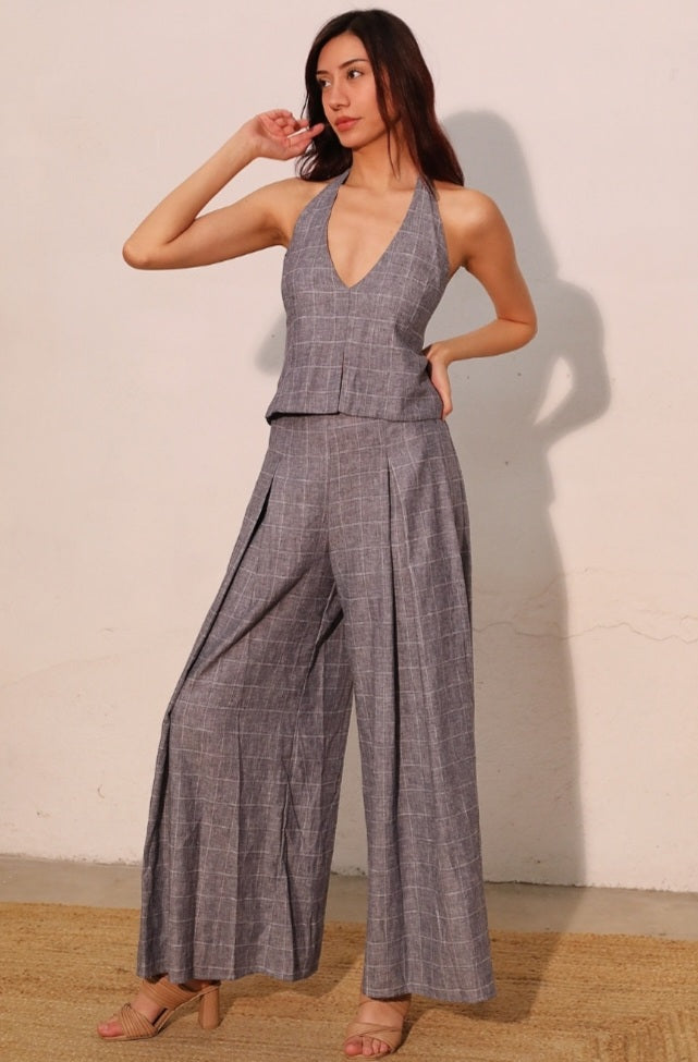 Linen Plaid Wide-leg Pants - Goldie B & Co Boutique  