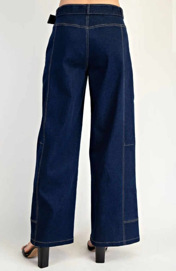 Belted wide-leg Denim Pants - Goldie B & Co Boutique  